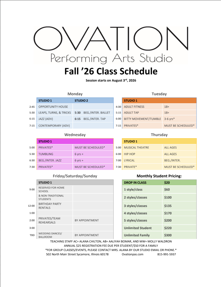 Ovation Schedule
